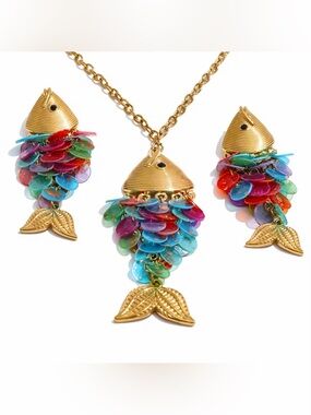 Colorful Fish Pendant Necklace | 18K PVD Gold Plated Stainless Steel